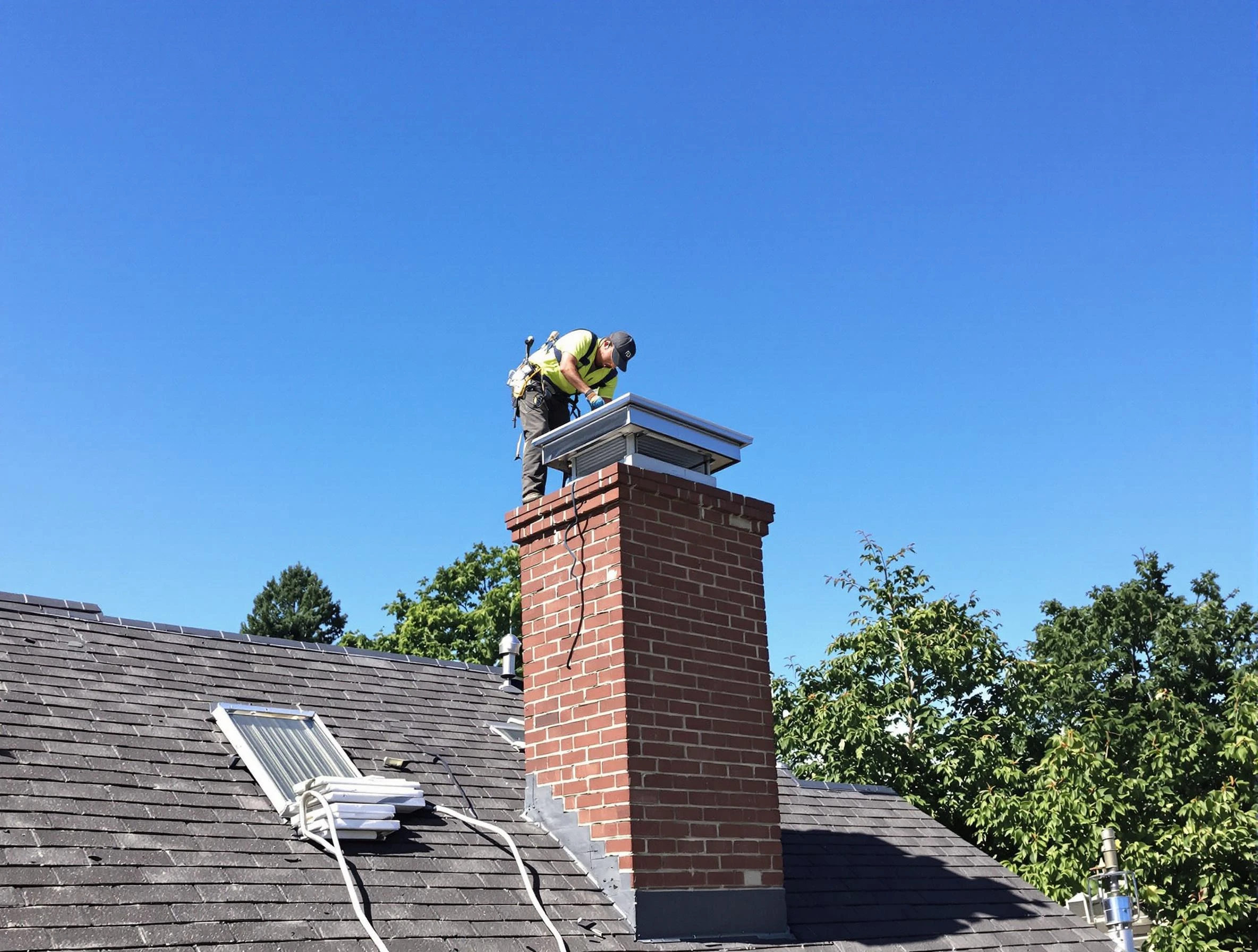 McCandless Chimney Sweep technician measuring a chimney cap in McCandless, PA