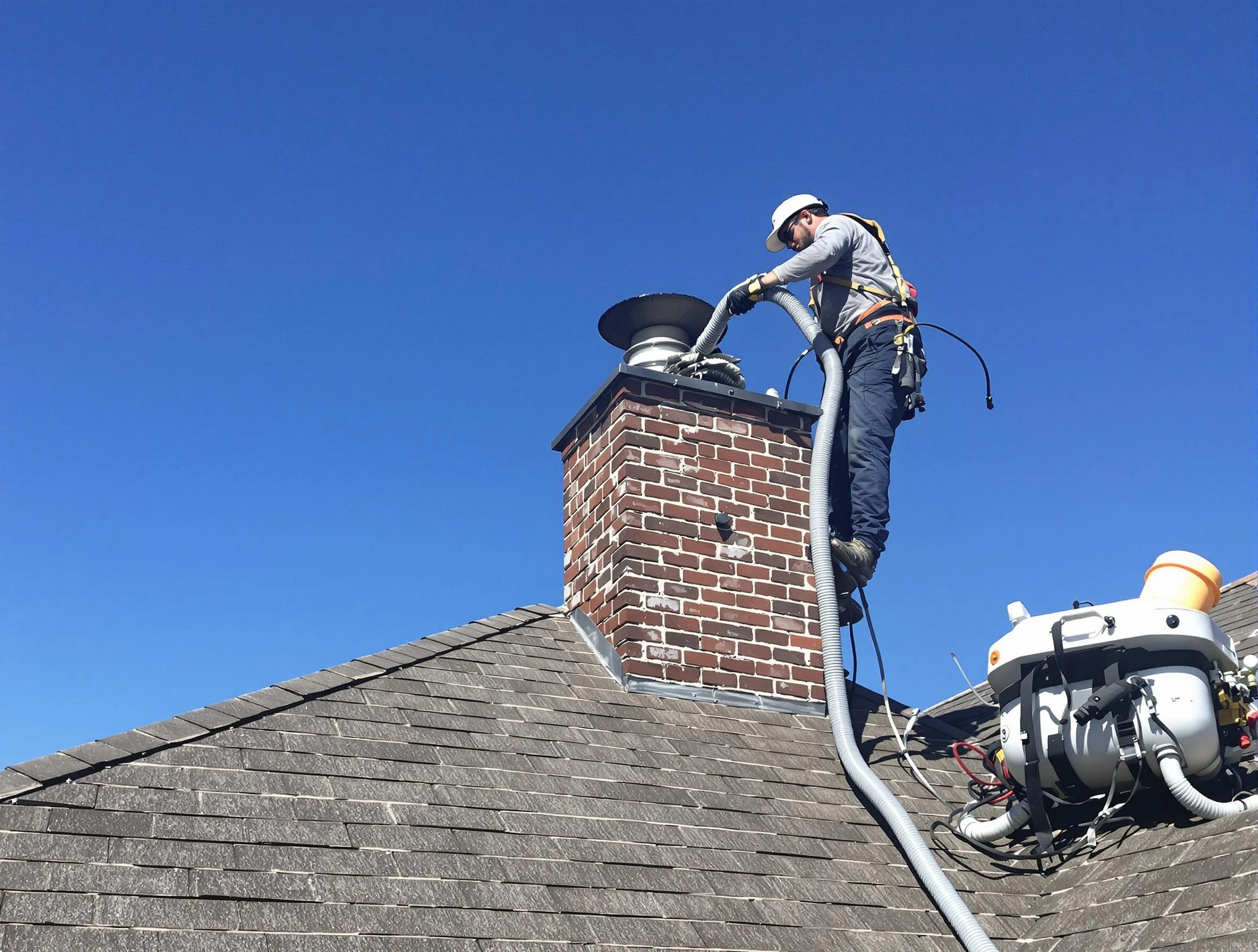 Dedicated McCandless Chimney Sweep team member cleaning a chimney in McCandless, PA