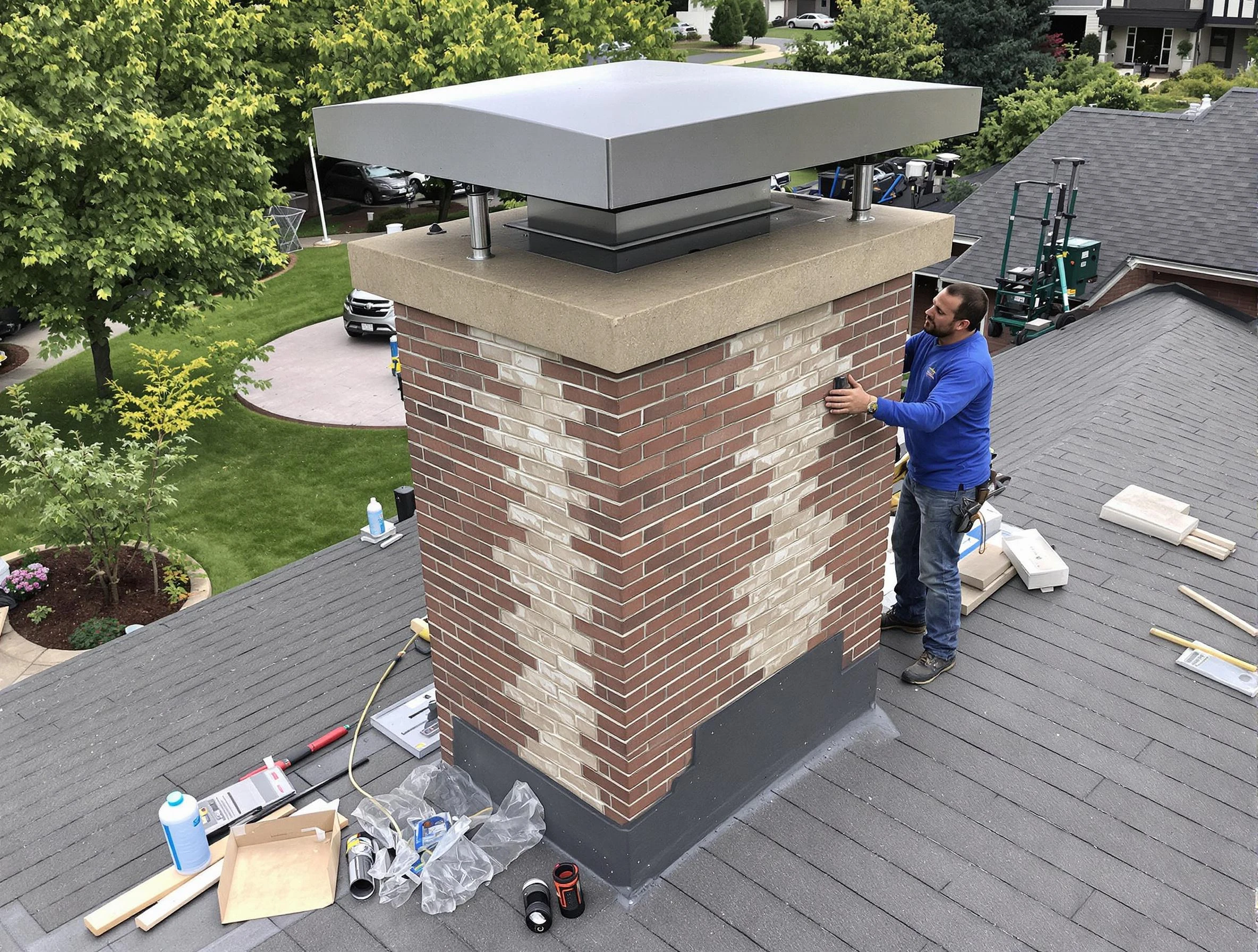 McCandless Chimney Sweep team working on a custom chimney remodel in McCandless, PA